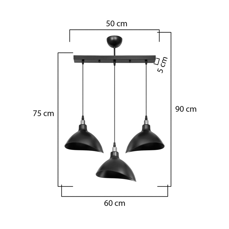 Triha pakoworld pp three-light ceiling lamp in black shade 60x22x90cm