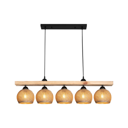 Five-light ceiling lamp Salote E27 in brown-natural shade 100x18x24cm