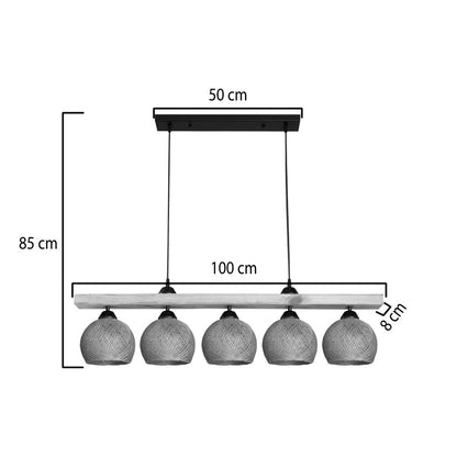 Five-light ceiling lamp Salote E27 in brown-natural shade 100x18x24cm