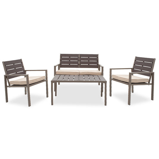 Lounge set 4pcs Patio I pakoworld metal-mocha pe pillows beige