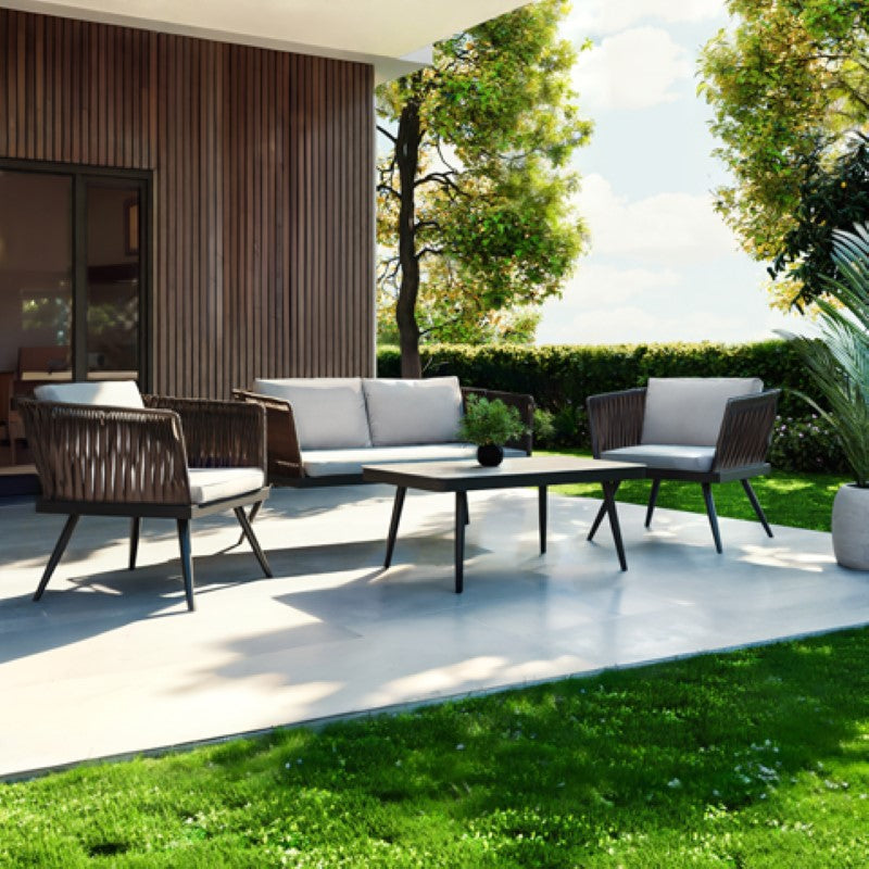 Lounge Ciel pakoworld set 4pcs metal black-textilene brown-gray pillow