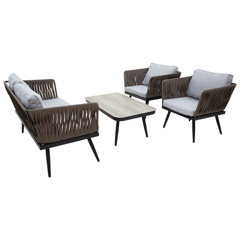 Lounge Ciel pakoworld set 4pcs metal black-textilene brown-gray pillow