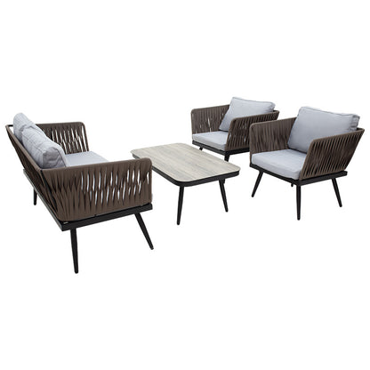 Lounge Ciel pakoworld set 4pcs metal black-textilene brown-gray pillow