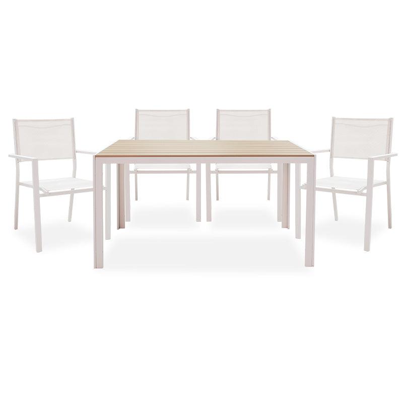 Dining set 5pcs Nares-Moly pakoworld aluminum-textilene white plywood natural