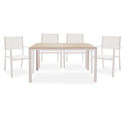 Dining set 5pcs Nares-Moly pakoworld aluminum-textilene white plywood natural