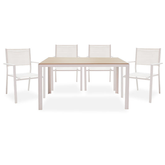 Dining set 5pcs Nares-Moly pakoworld aluminum-textilene white plywood natural