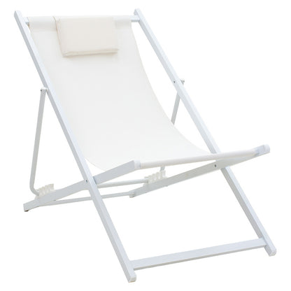 Professional chaise longue Corte beech alouminum white-beige textilene fabric