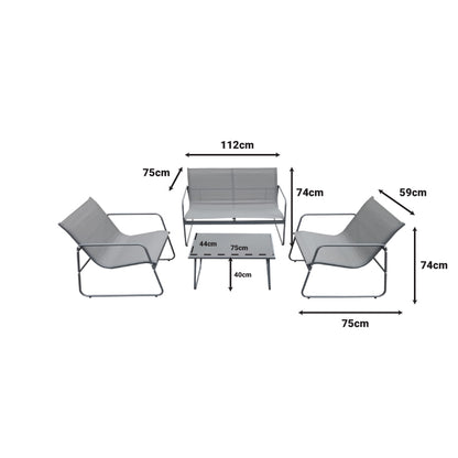 Veranda living room set of 4 pieces metal and textilene in anthracite shade