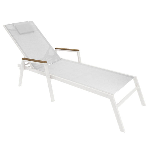 Sunbed with arms Koby pakoworld aluminium white-beige textilene