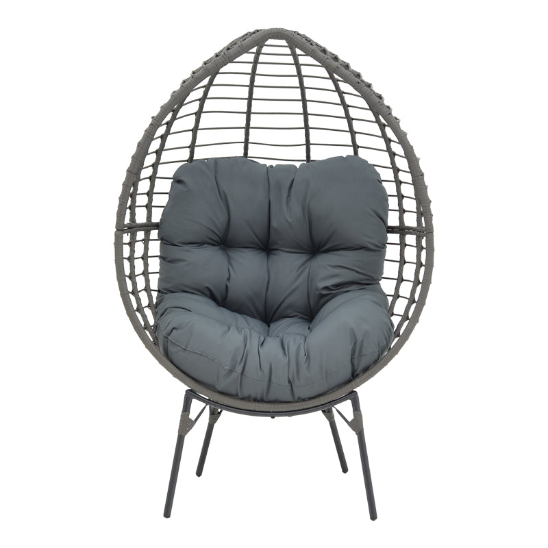 Armchair Nestie pakoworld wicker rattan grey-metal grey legs-grey cushion 102x80x155cm