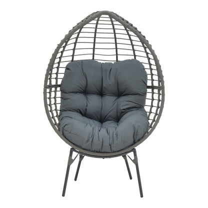 Armchair Nestie pakoworld wicker rattan grey-metal grey legs-grey cushion 102x80x155cm