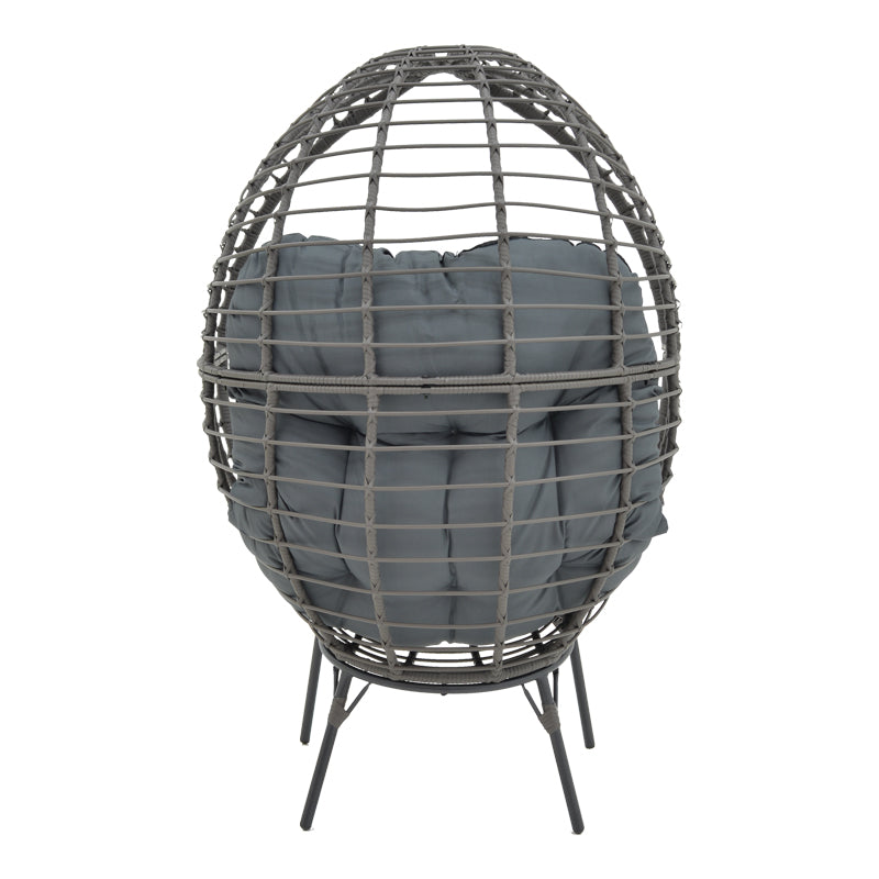 Armchair Nestie pakoworld wicker rattan grey-metal grey legs-grey cushion 102x80x155cm
