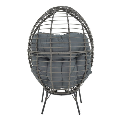Armchair Nestie pakoworld wicker rattan grey-metal grey legs-grey cushion 102x80x155cm