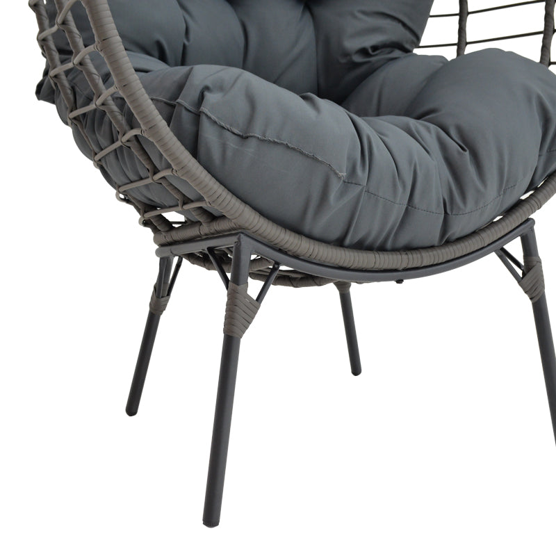 Armchair Nestie pakoworld wicker rattan grey-metal grey legs-grey cushion 102x80x155cm