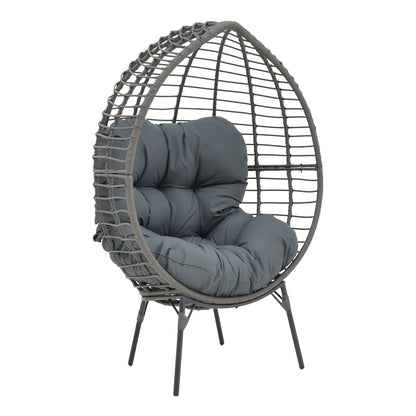 Armchair Nestie pakoworld wicker rattan grey-metal grey legs-grey cushion 102x80x155cm