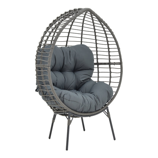 Armchair Nestie pakoworld wicker rattan grey-metal grey legs-grey cushion 102x80x155cm