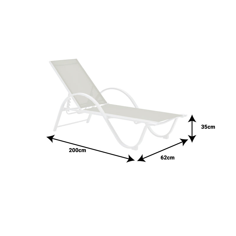 Lounger with arms Attain pakoworld aluminum and textilene in white shade 200x62x35cm