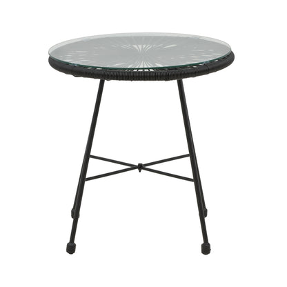 Acapulco table pakoworld black metal - pe rattan in black shade D50x50cm