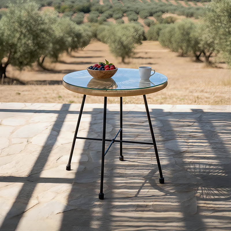 Acapulco table black metal - pe rattan in natural shade D50x50cm