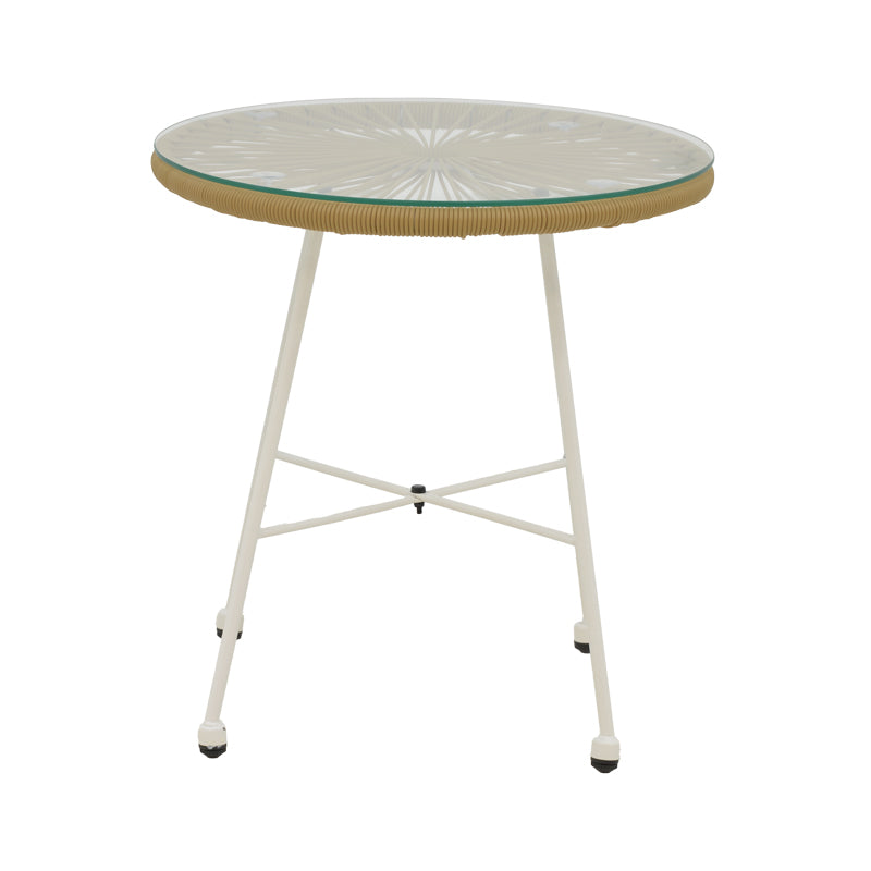 Acapulco table pakoworld white metal - pe rattan in natural shade D50x50cm