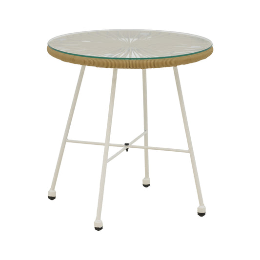 Acapulco table pakoworld white metal - pe rattan in natural shade D50x50cm