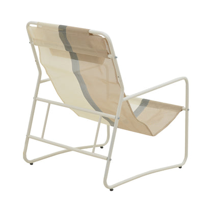 Faisty Chaise longue  chair pakoworld metal white- textline grey-beige-cushion 65x83x86cm