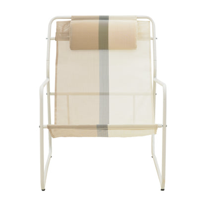 Faisty Chaise longue  chair pakoworld metal white- textline grey-beige-cushion 65x83x86cm