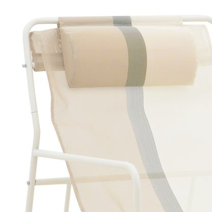 Faisty Chaise longue  chair pakoworld metal white- textline grey-beige-cushion 65x83x86cm