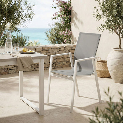 Garden armchair Dashiell  metal white textilene light grey 57x71x93cm