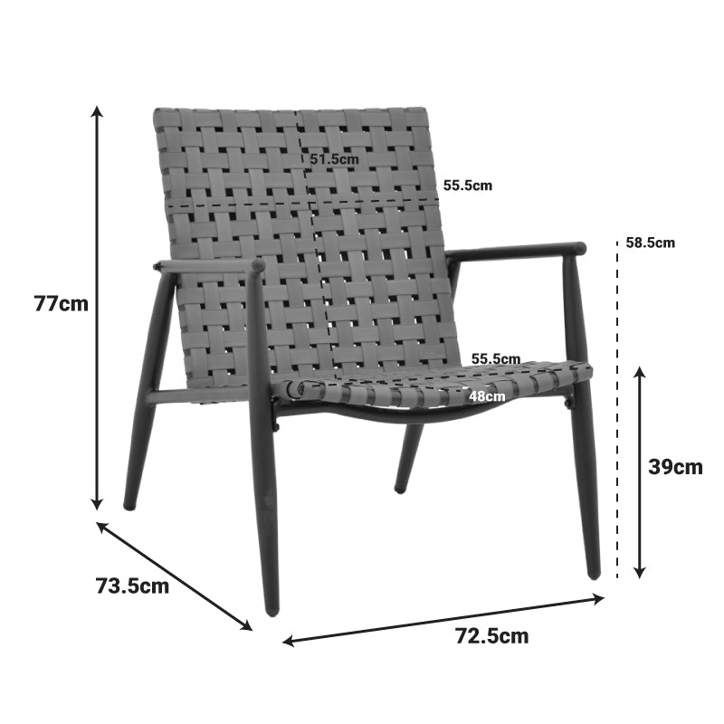 Eamon armchair black aluminum and pe rattan in brown shade 72.5x73.5x77cm