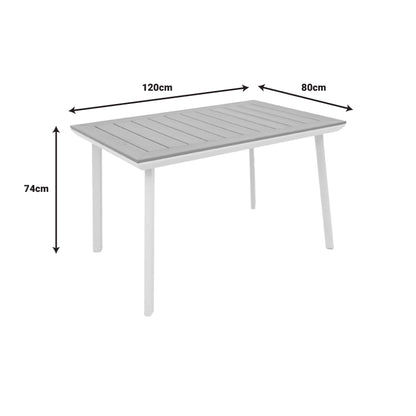 Griffith table pakoworld white aluminum and plywood in a natural shade 120x80x74cm