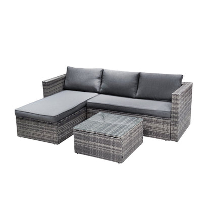 Garden lounge Enthusiasm pakoworld set 2pcs rattan dark grey-fabric dark grey