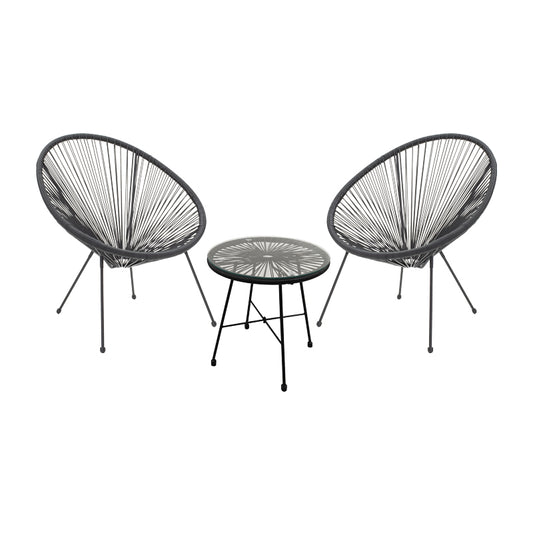 Dinning set Acapulco pakoworld set of 3 black metal-black rattan-glass D50X50cm