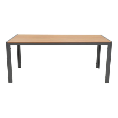 Dining table Nares-Vitality set of 7 pakoworld anthracite aluminum and plywood in natural color 180x90x72.5cm