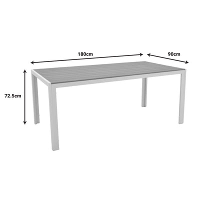 Dining table Nares-Moly A set of 5 pakoworld white aluminum and plywood in natural color 180x90x72.5cm