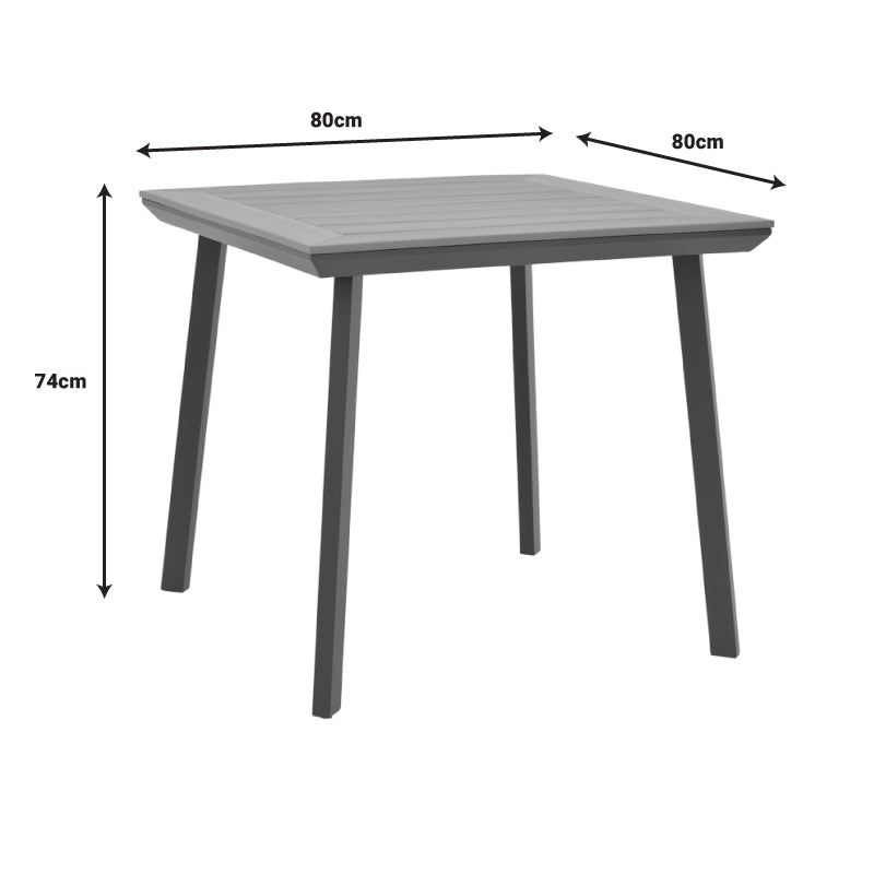 Dining table Synergy-Vitality set of 5 pakoworld anthracite aluminum and plywood in natural color 80x80x74cm