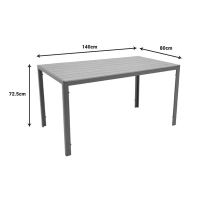 Dining table Nares-Vitality A set of 7 pakoworld anthracite aluminum and plywood in natural color 140x80x72.5cm