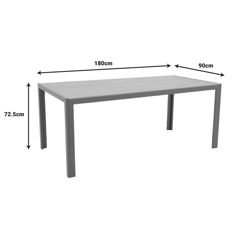 Dining table Nares-Vitality B set of 7 pakoworld anthracite aluminum and plywood in natural color 180x90x72.5cm