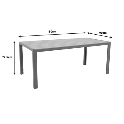 Dining table Nares-Vitality B set of 7 pakoworld anthracite aluminum and plywood in natural color 180x90x72.5cm