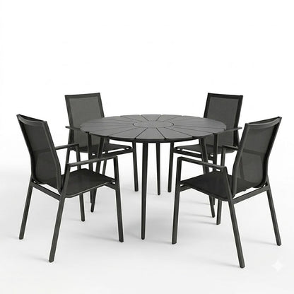 Pinap-Dashiell dining table set of 5 pcs black aluminum and plywood in black shade Φ110x74cm