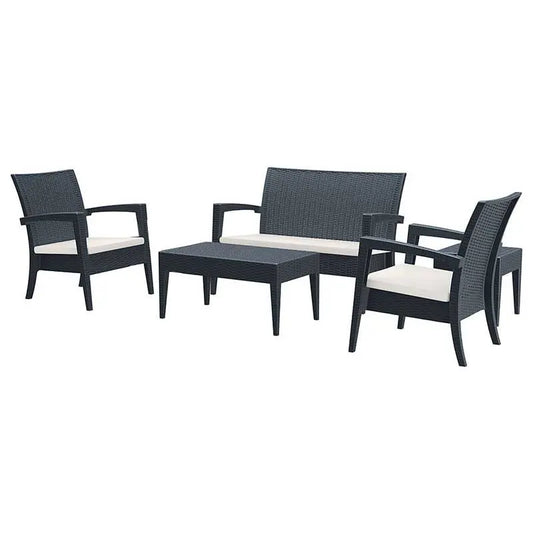 Градински комплект Полипропилен тъмно сив бежови възглавници