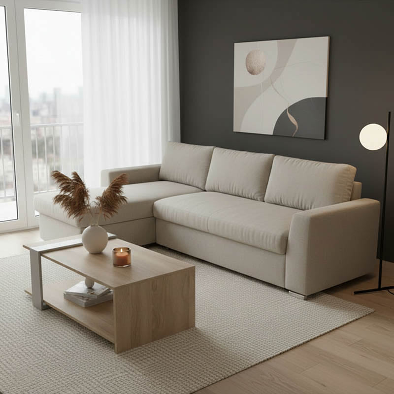 Corner sofa-bed right corner Belle beige 236x164x88cm