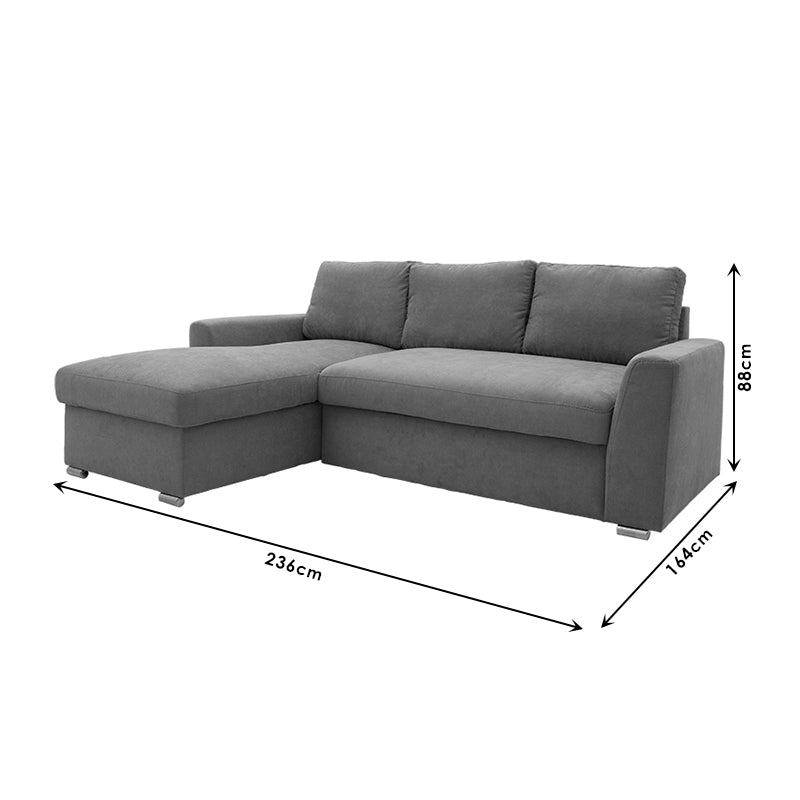 Corner-sofa bed right corner Belle fabric anthracite236x164x88cm