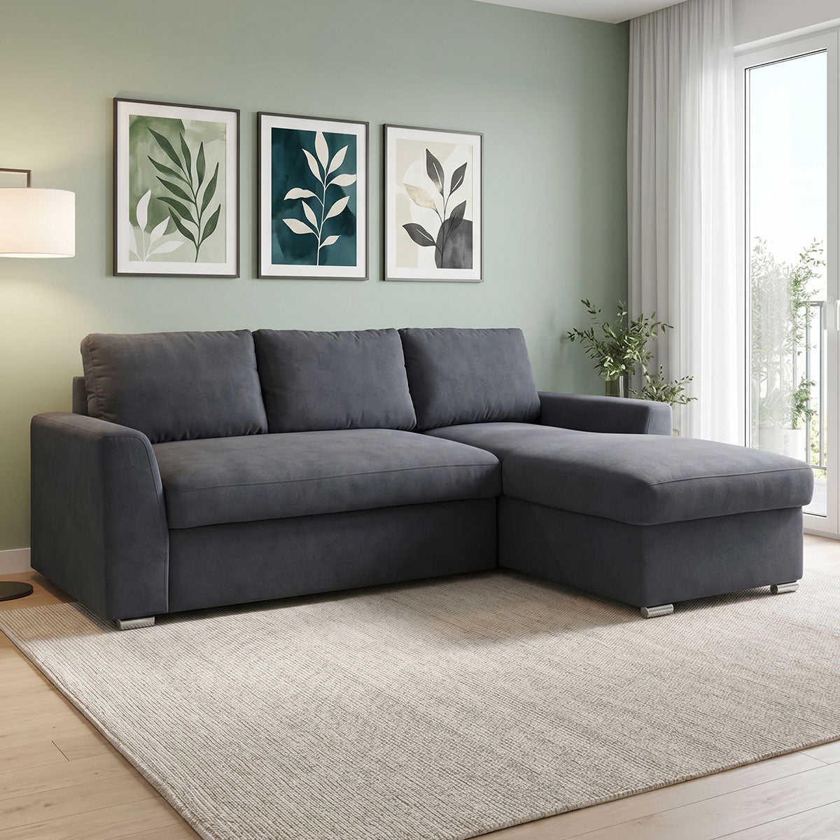 Corner sofa-bed left corner Belle fabric anthracite 236x164x88cm