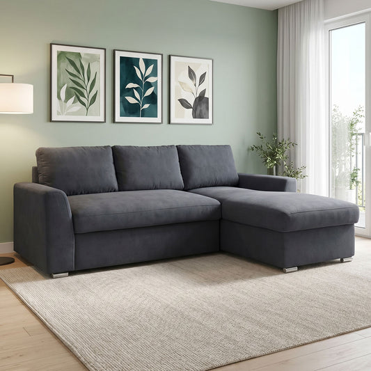 Corner sofa-bed left corner Belle fabric anthracite 236x164x88cm