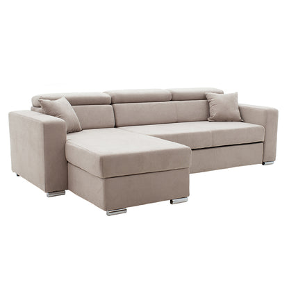 Corner sofa-bed reversible Lura pakoworld fabric brown 255x162x75-90cm