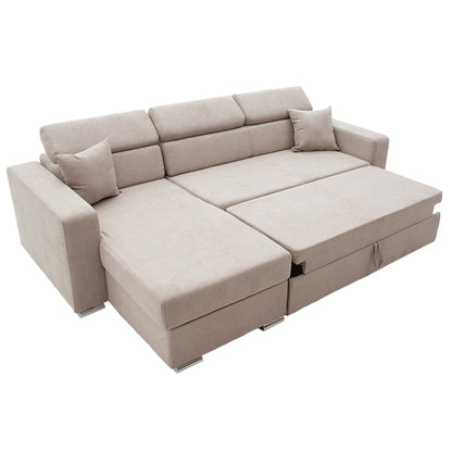 Corner sofa-bed reversible Lura pakoworld fabric brown 255x162x75-90cm