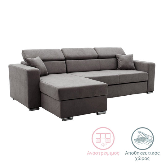 Corner sofa-bed reversible Lura pakoworld fabric anthracite  255x162x75-90cm