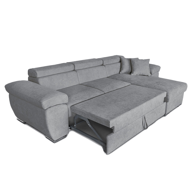 Corner sofa-bed reversible Comy pakoworld fabric gray 286x160x75-90cm