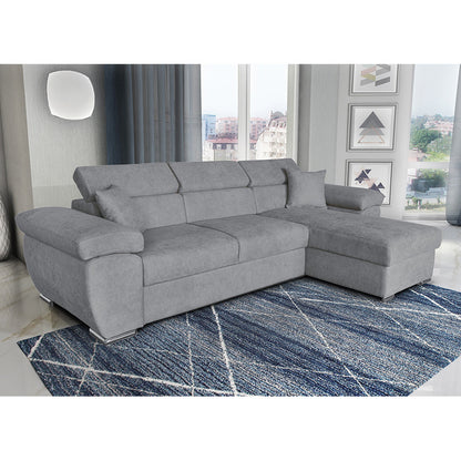 Corner sofa-bed reversible Comy pakoworld fabric gray 286x160x75-90cm